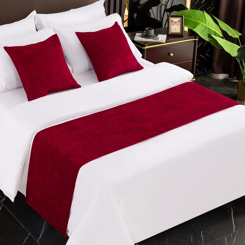 AMBERIS Bed Runner Red Chenille Soft No Fading Modern Bed Scarf