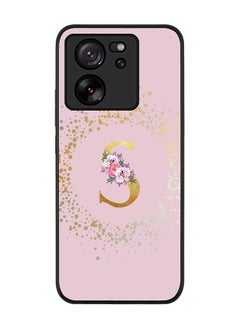 Stylizedd Rugged Black Edge case for Xiaomi 13T / Xiaomi 13T Pro, Slim fit Flexible Cover - Custom Monogram Initial Letter Floral Pattern Alphabet - S (Pink)  - Image 1