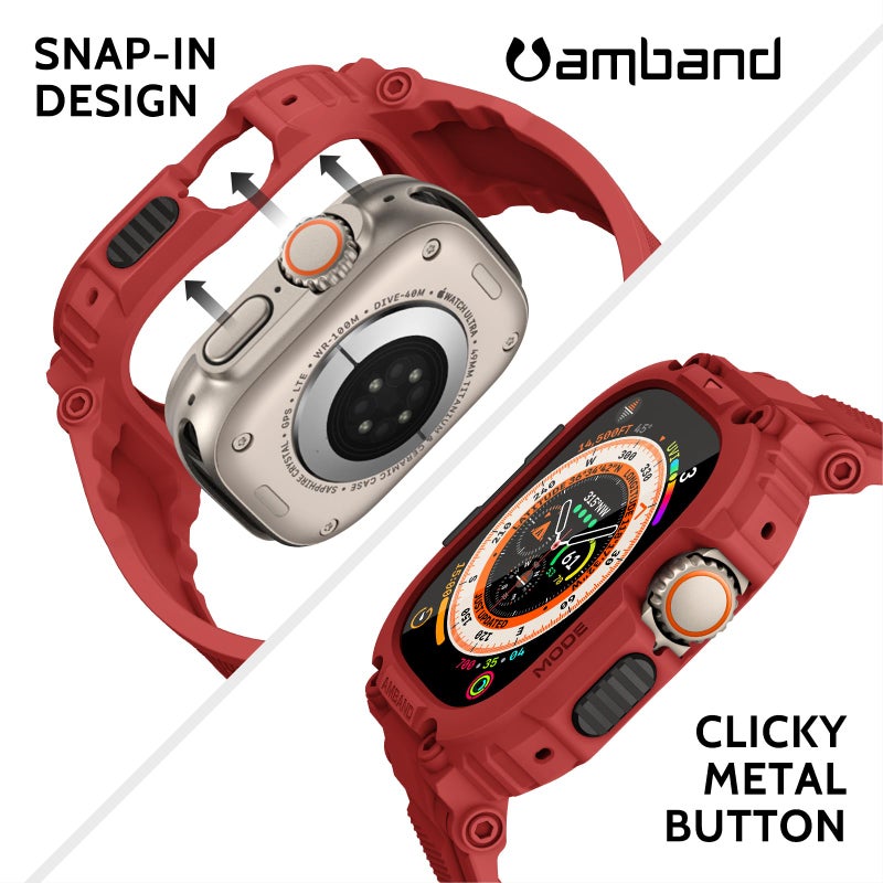 amBand Bands Case Screen Protector Compatible with Apple Watch Ultra 3/2/1 49mm, M1 Sport Series Rugged Cover Strap and 9H Tempered Glass Film, Protective Bumper for iWatch 49 mm Men - Mars Red - Image 5