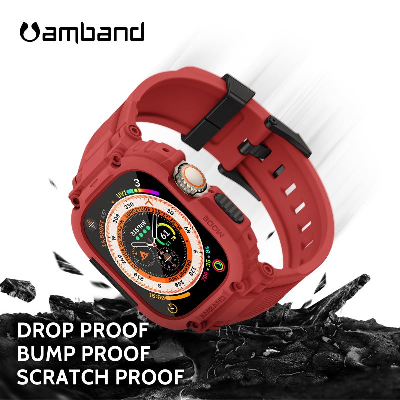 amBand Bands Case Screen Protector Compatible with Apple Watch Ultra 3/2/1 49mm, M1 Sport Series Rugged Cover Strap and 9H Tempered Glass Film, Protective Bumper for iWatch 49 mm Men - Mars Red - Image 4