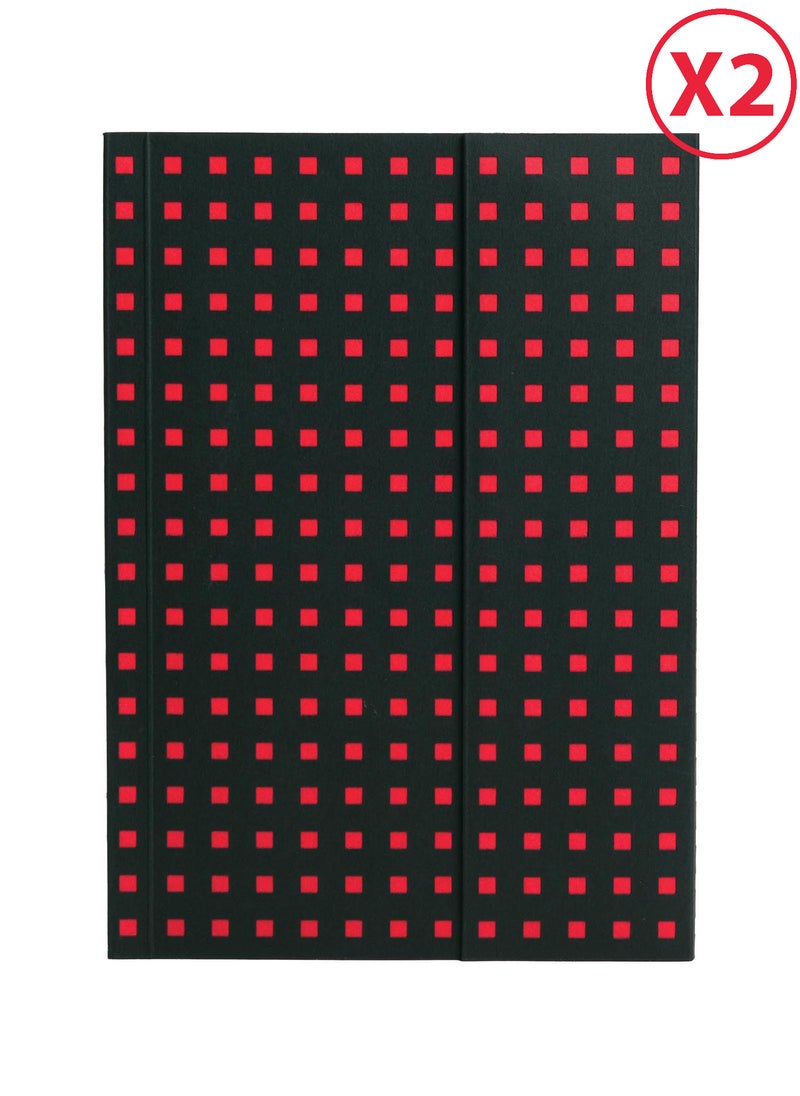 Paper-Oh Quadro Black on Red B6 Unlined Wrap Closure 112 Pages 100gsm Notebook - Pack of 2 - Image 1