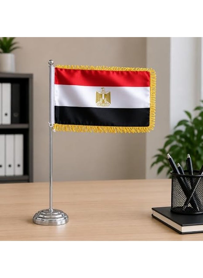 Egypt Desktop Table Flag Gold Felt 18 x 29 cm With 40 cm Metal Pole And Weighted Base Premium National Desk Banner Decorative Office Home Conference Display (SILVER) - Image 4
