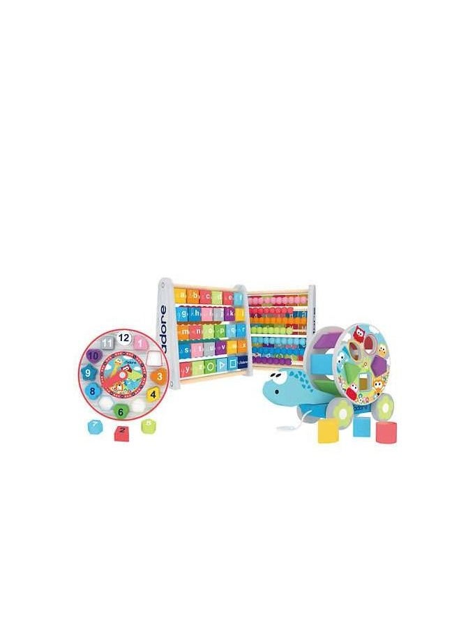 J'Adore - Wooden Activity Centre Triangle Toys Alphabet Blocks Abacus Clock Activity Cube for Toddlers 5 in 1 Activity Toys for Babies Montessori Learning-Wooden Toys for Kids - Image 1