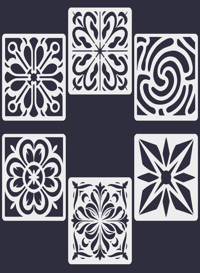 neglex 6 Pack Tile Stencil Set (8X8 Inch), Tile Stencil Pattern, Use As Floor Stencils Or Wall Stencils, Reusable Stencils for Painting Floor Furniture Canvas - Image 1