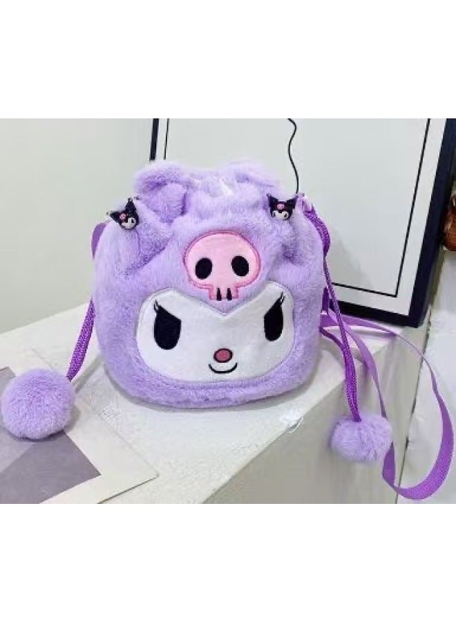 Sanrio Plush Bag Toy Doll Bag Cartoon Ins Style Coin Purse Grab Doll Crossbody Bag-Specifications:Kuromi Drawstring Crossbody Bag (20*25*6cm)  - Image 1