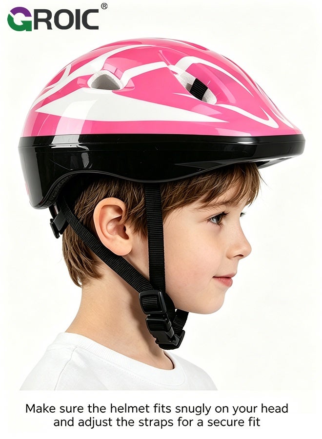 GROIC Kids Protective Gear Adjustable Protective Helmet,Kids Helmet Knee Elbow Pads Wrist Guard Sport Protective Gear Adjustable Scooter Skateboard Roller Bike Skate Cycling Safety Set(Pink) - Image 5