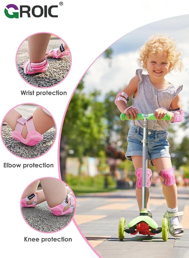 GROIC Kids Protective Gear Adjustable Protective Helmet,Kids Helmet Knee Elbow Pads Wrist Guard Sport Protective Gear Adjustable Scooter Skateboard Roller Bike Skate Cycling Safety Set(Pink) - Image 3
