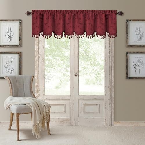 Elrene Home Fashions Mia Jacquard Scroll Blackout Valance 52 x 19 1 Valance Rouge - Image 1