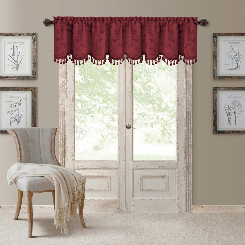 Elrene Home Fashions Mia Jacquard Scroll Blackout Valance 52 x 19 1 Valance Rouge - Image 2