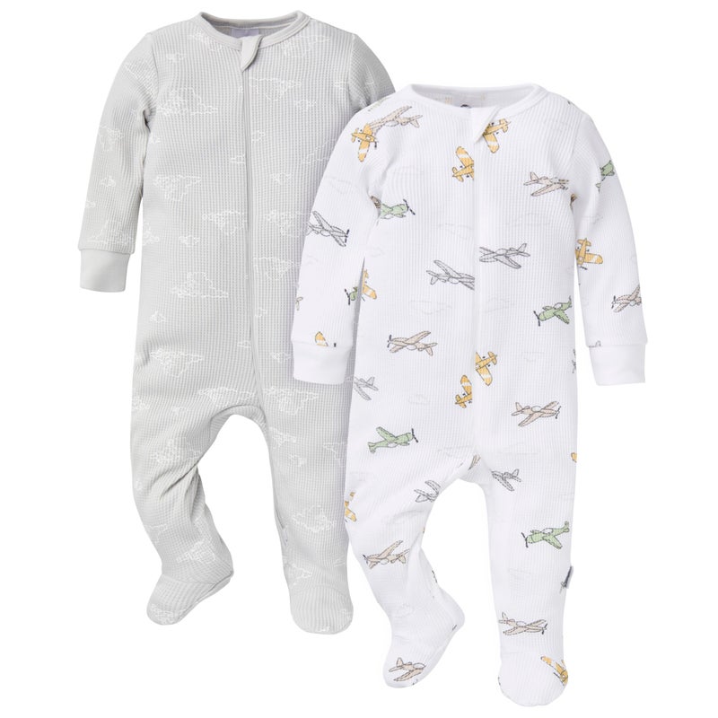 Gerber Baby Unisex 2Pack 2Way Zip Thermal Footed Sleep N Play Airplanes 69 Months - Image 2
