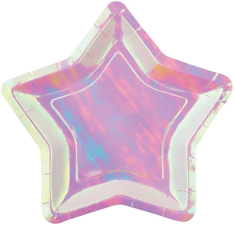 Fun Express Iridescent Star Shaped Paper Dessert Plates  Disposable Plates for Birthdays Baby Showers Weddings New Year  Holiday Parties  Stylish Paper Finish Party Supplies  8 Pieces