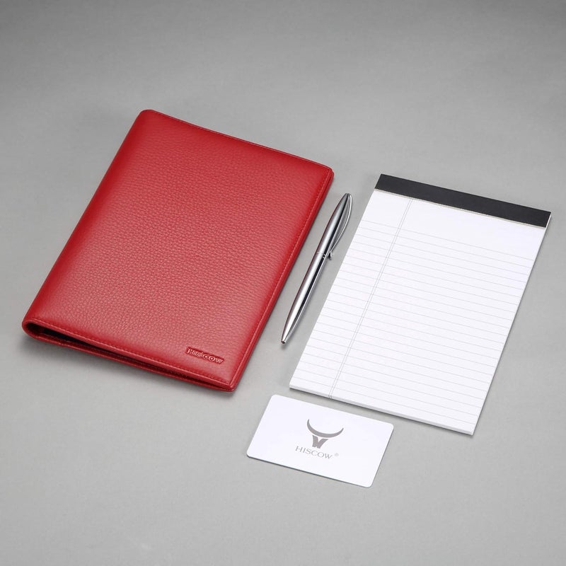 HISCOW Leather Junior Padfolio for Men & Women with Pen Loop, Italian Calfskin, Business Portfolio Notebook Folder (Pebbled Red) - Image 2
