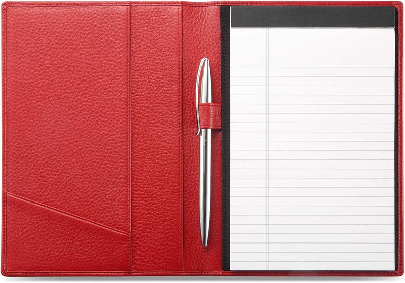 HISCOW Leather Junior Padfolio for Men & Women with Pen Loop, Italian Calfskin, Business Portfolio Notebook Folder (Pebbled Red) - Image 1