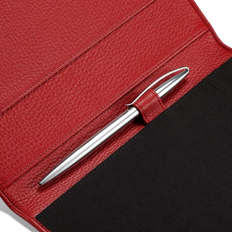 HISCOW Leather Junior Padfolio for Men & Women with Pen Loop, Italian Calfskin, Business Portfolio Notebook Folder (Pebbled Red) - Image 4