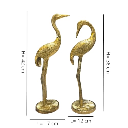The Artage Brass Finish Crane Love Birds Pair| Saras Swan Showpiece Set for Home Decor| Metal Statue Figurines| Decorative Tabletop Decoration Item for Living Room, Office or Gift| Good Luck (Gold) - Image 5