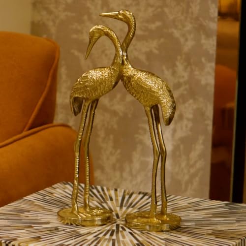 The Artage Brass Finish Crane Love Birds Pair| Saras Swan Showpiece Set for Home Decor| Metal Statue Figurines| Decorative Tabletop Decoration Item for Living Room, Office or Gift| Good Luck (Gold) - Image 3