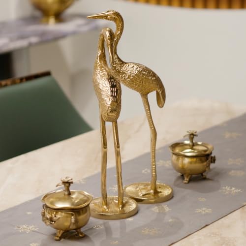 The Artage Brass Finish Crane Love Birds Pair| Saras Swan Showpiece Set for Home Decor| Metal Statue Figurines| Decorative Tabletop Decoration Item for Living Room, Office or Gift| Good Luck (Gold) - Image 2