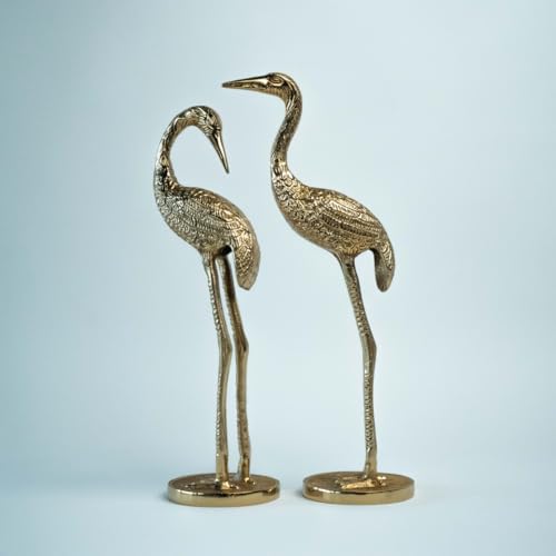 The Artage Brass Finish Crane Love Birds Pair| Saras Swan Showpiece Set for Home Decor| Metal Statue Figurines| Decorative Tabletop Decoration Item for Living Room, Office or Gift| Good Luck (Gold) - Image 1