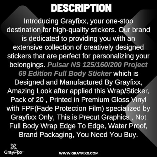 Grayfixx Project 69 White Edition Full Body Sticker for Pulsar NS 200 | Printed in Premium Gloss Vinyl with FPF(Fade Protection Film), Waterproof, Precut Sticker, Pack of 1 for Both Side - Image 4