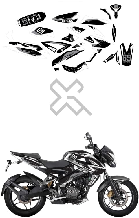 Grayfixx Project 69 White Edition Full Body Sticker for Pulsar NS 200 | Printed in Premium Gloss Vinyl with FPF(Fade Protection Film), Waterproof, Precut Sticker, Pack of 1 for Both Side - Image 1