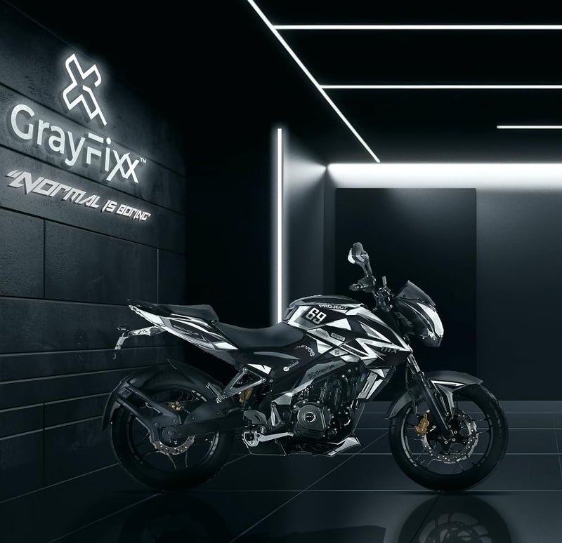 Grayfixx Project 69 White Edition Full Body Sticker for Pulsar NS 200 | Printed in Premium Gloss Vinyl with FPF(Fade Protection Film), Waterproof, Precut Sticker, Pack of 1 for Both Side - Image 2