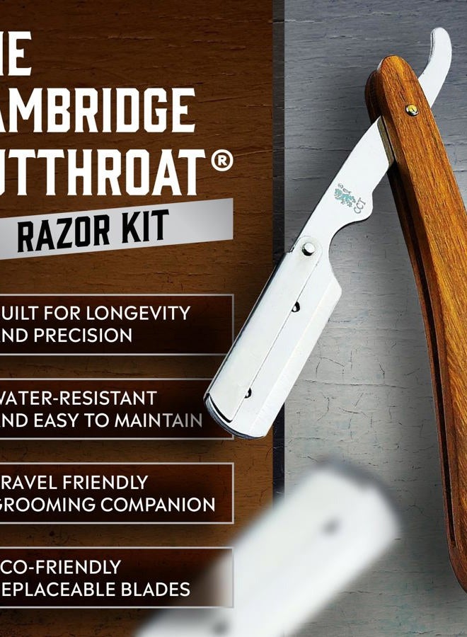 The Cambridge Cutthroat ® مجموعة ماكينة حلاقة ذات حافة مستقيمة مع 10 شفرات من Missanda من الخشب الصلب والفولاذ المقاوم للصدأ، ماكينة حلاقة احترافية للرجال بشفرة واحدة، ماكينة حلاقة الشارب واللحية - Image 2