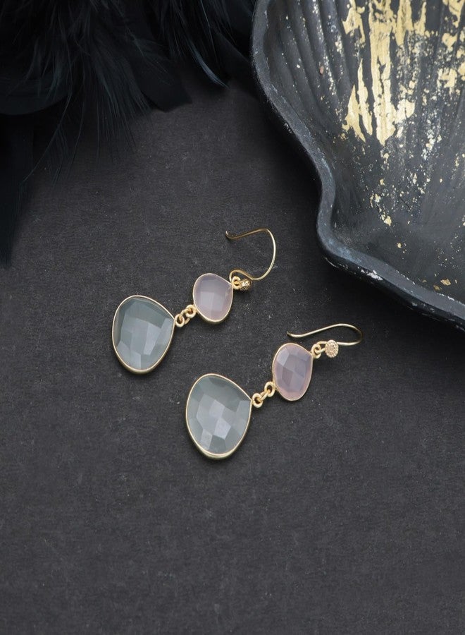 Dua Pink Chalcedony & Grey Moonstone Earrings - Handmade 12mm & 18mm Heart Cut Gemstone Earrings - Image 5
