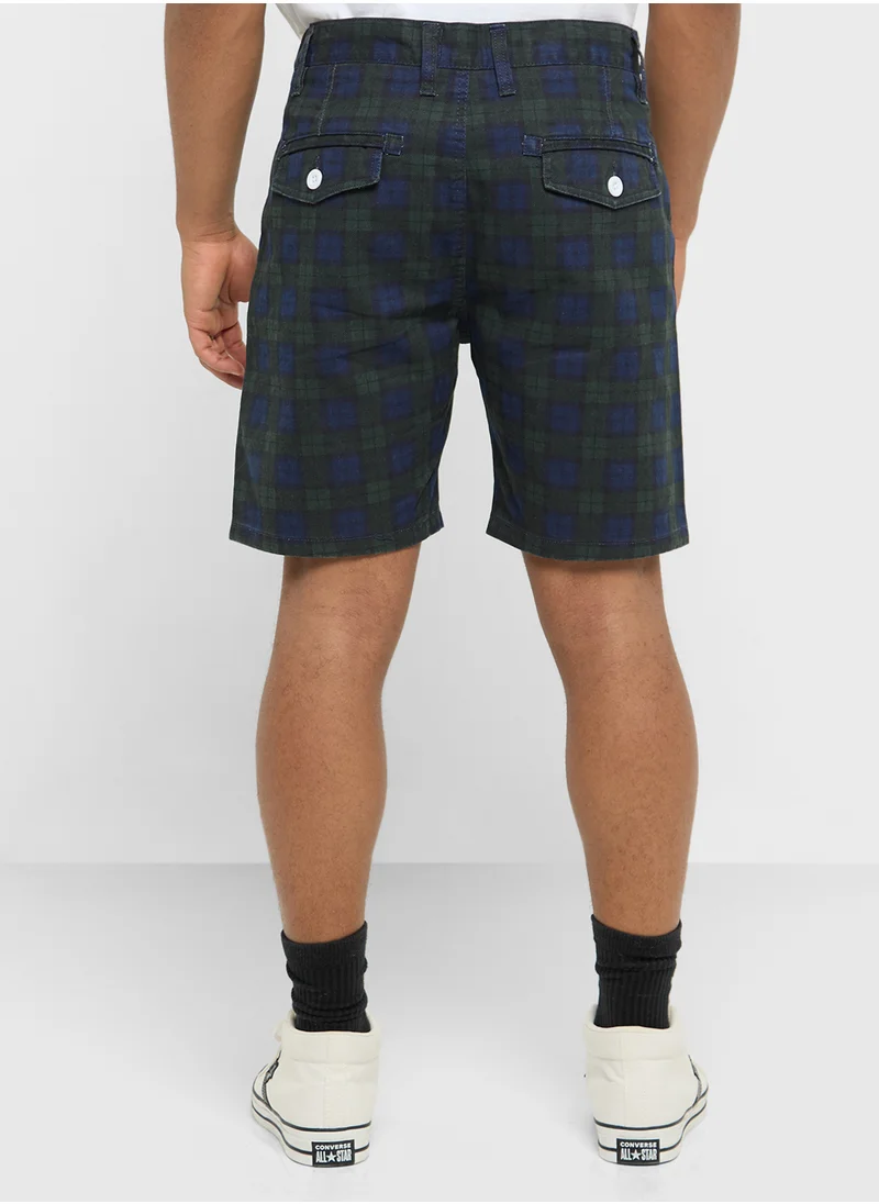 برايف سول Check Print Twill Shorts