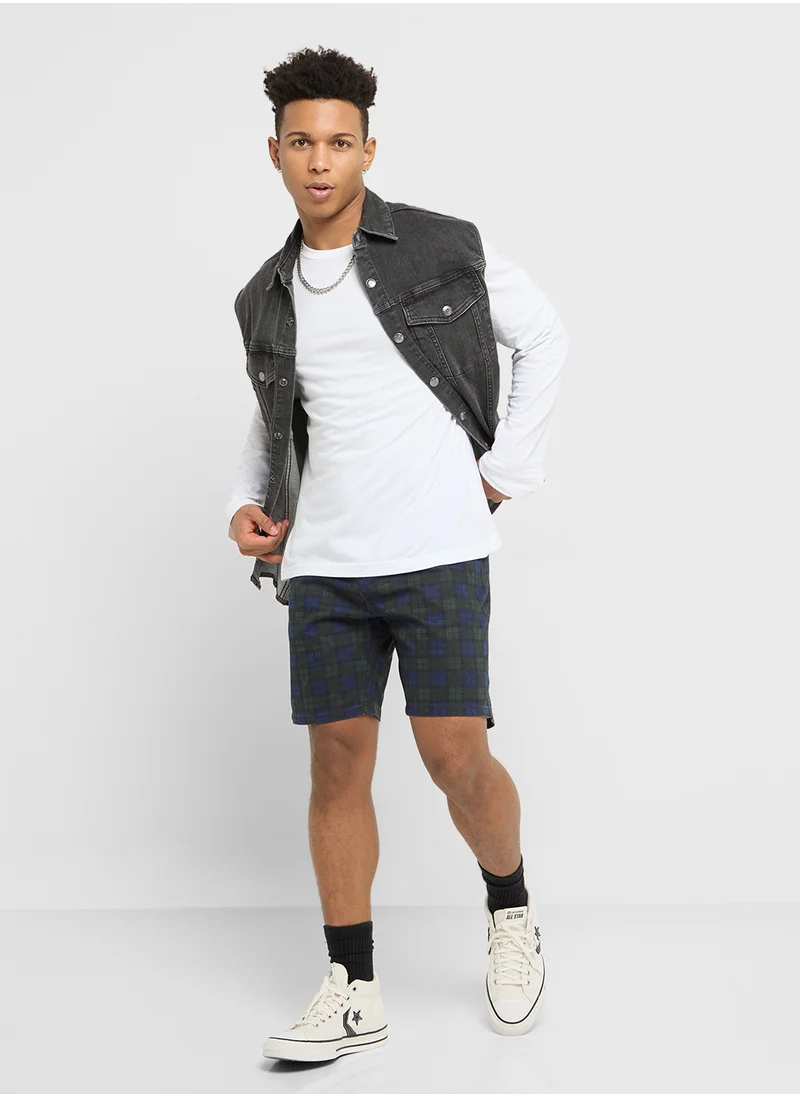 BRAVE SOUL Check Print Twill Shorts