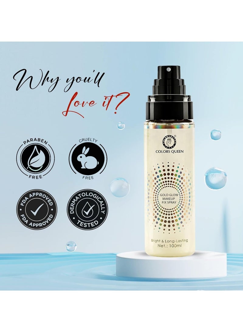 COLORS QUEEN - gold glow makeup fixer spray 100ml long lasting setting spray for face lightweight non greasy infused with aloe vera extracts - Image 1