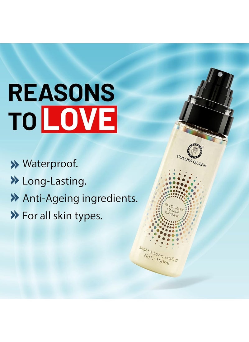 COLORS QUEEN - gold glow makeup fixer spray 100ml long lasting setting spray for face lightweight non greasy infused with aloe vera extracts - Image 1