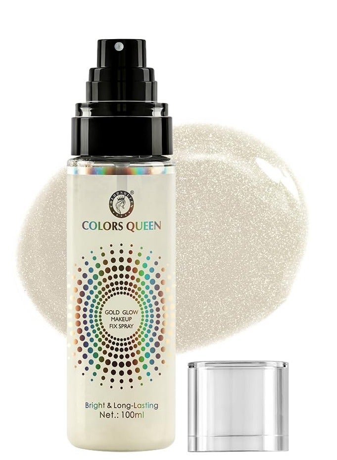 COLORS QUEEN gold glow makeup fixer spray 100ml long lasting setting spray for face lightweight non greasy infused with aloe vera extracts - Image 1