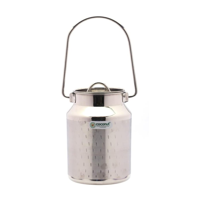 coconut Stainless Steel Shower Design Bharani/Milk Pot/Oil Pot With Lid - 1 Unit - 1500ML - Image 1
