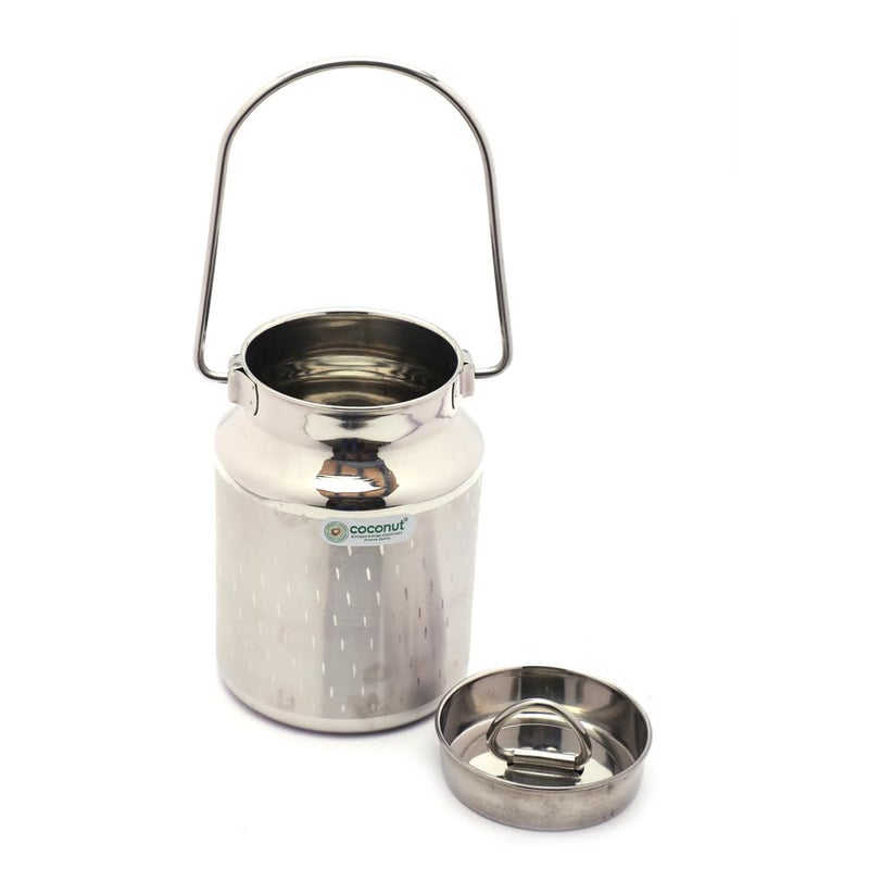 coconut Stainless Steel Shower Design Bharani/Milk Pot/Oil Pot With Lid - 1 Unit - 1500ML - Image 2