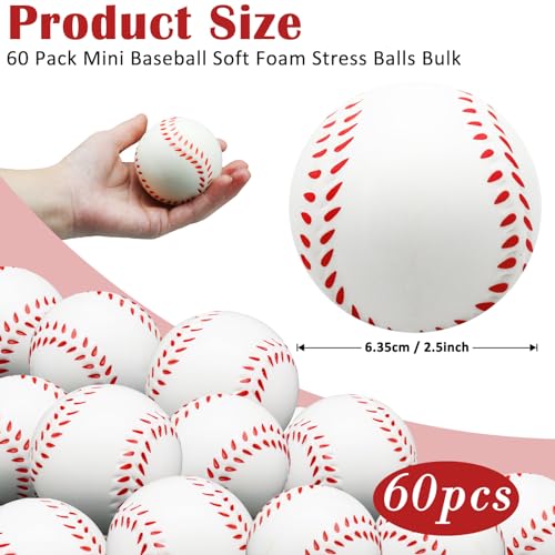 Oleitodh 60 Pcs Baseball Stress Ball 25 Inch Mini Squeeze Foam Baseball Bulk Baseballs Squishy Balls for Kids Relaxable Sports for Themed Party Favors Decoration Anxiety Relief - Image 5