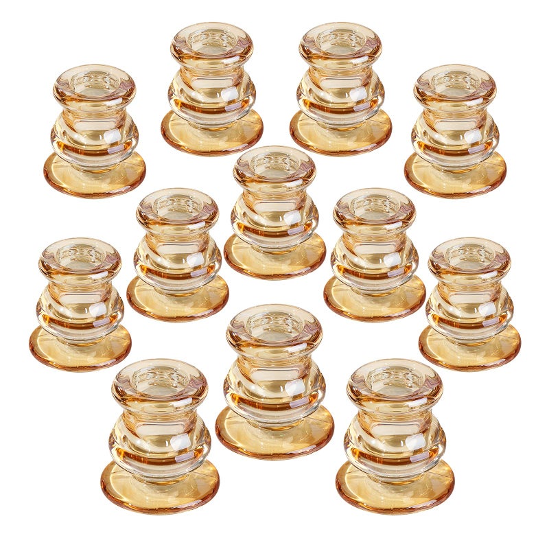 NITIME 12pcs Gold Candlestick Holders Taper Candle Holders for Table Centerpiece Glass Candle Holder for Wedding Dinner Table Party and Festival Decoration