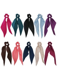 GETACOTA GETACOTA 10 Pieces Hair Scrunchies Bowknot Satin Chiffon Long Tail Elastics Ribbon Ear Bow Pattern Colors Scrunchy Scarf Scrunchie Vintage Ponytail Holder Ties Bands Accessories for Women(satin10p)  - Image 1