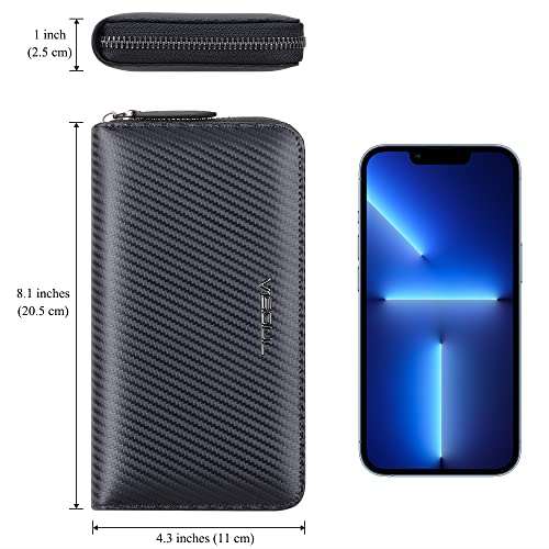 VISOUL Leather Long Zippered Pouch Wallet for Men with RFID Blocking Two-tone, Large Carbon Fiber Leather Clutch Cash Long Wallet with Zipper (Black+Burgundy) - Image 4