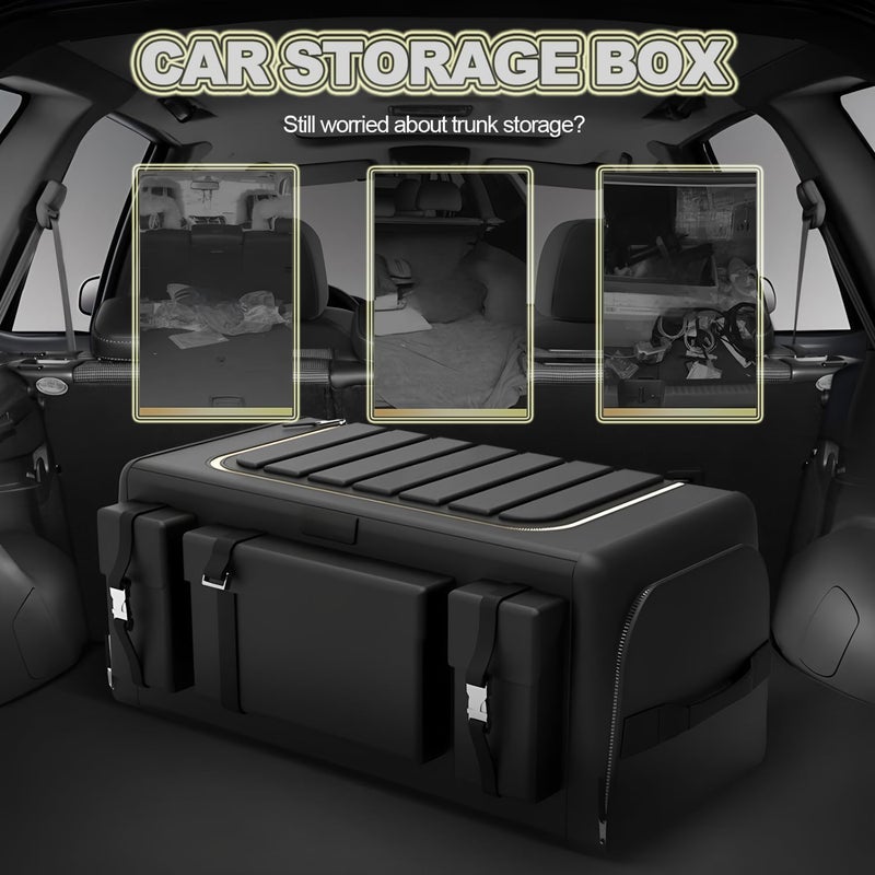FOREENIU Car Trunk Organizer Storage Box,Container Boot Case with Foldable Cover Lid, 6 Compartments Boot Organizer with 3 Layer Protection & Non Slip Bottom for SUV Van Vehicle Camping Picnic (70L) - Image 2