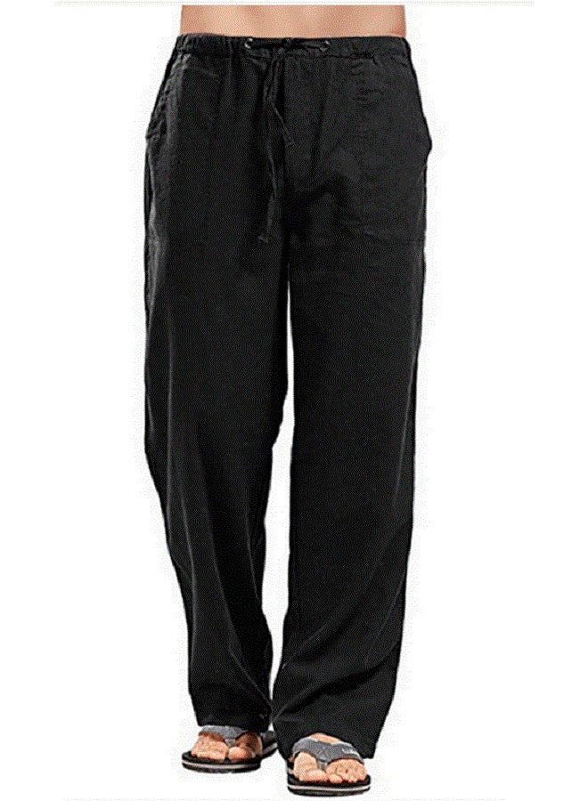 NIBEMINENT Men's Large Flax Wide Leg Pants Black