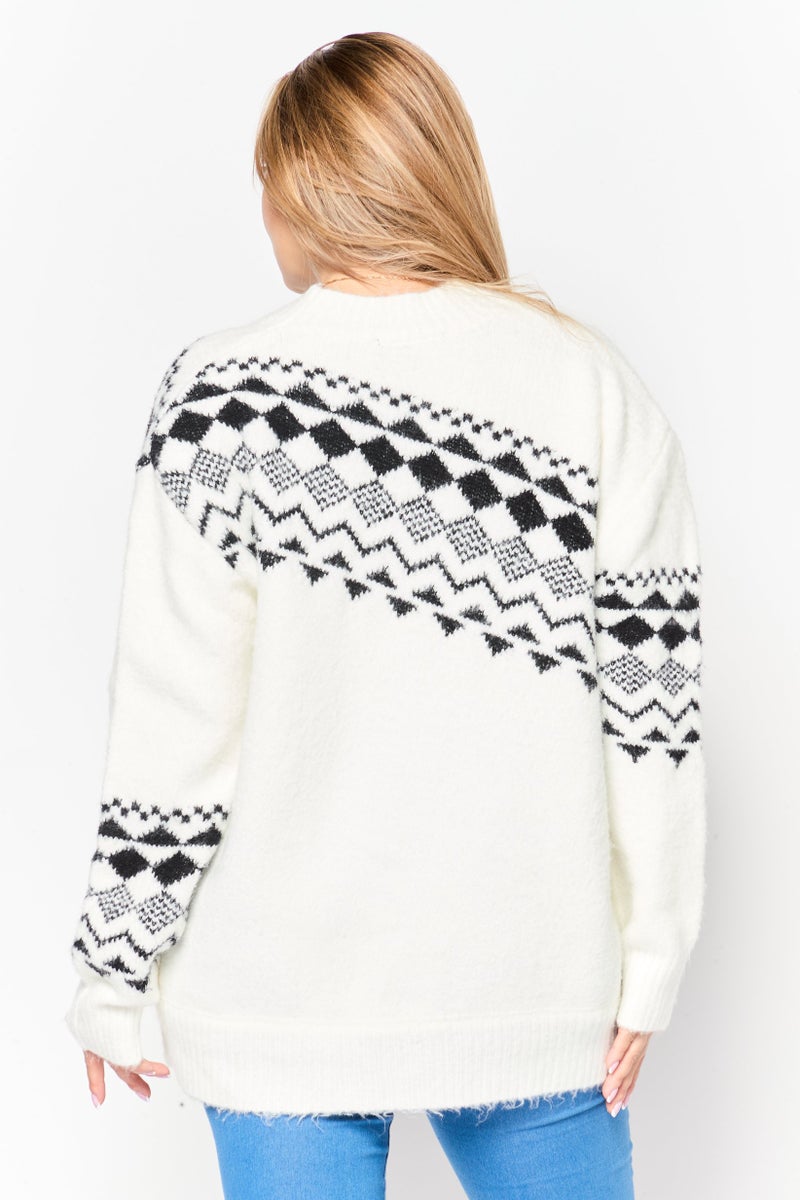 Black Tape Women V-Neck Aztec Print Cardigan, White  - Image 4