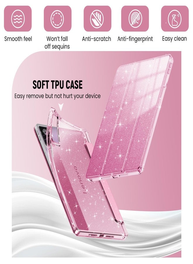 INFILAND Case for Lenovo Idea Tab 11 Inch 2025 TB-336ZU/336FU, Transparent Slim Glitter Case with Stylus Holder, Cute Protection for Kids, Girls and Women (Pink) - Image 4
