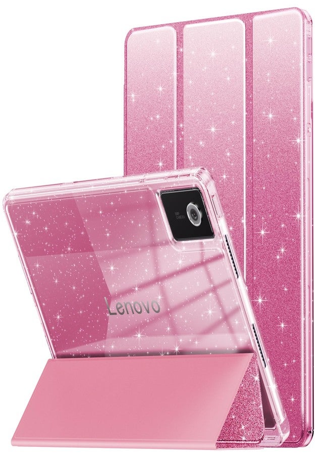 INFILAND Case for Lenovo Idea Tab 11 Inch 2025 TB-336ZU/336FU, Transparent Slim Glitter Case with Stylus Holder, Cute Protection for Kids, Girls and Women (Pink) - Image 1