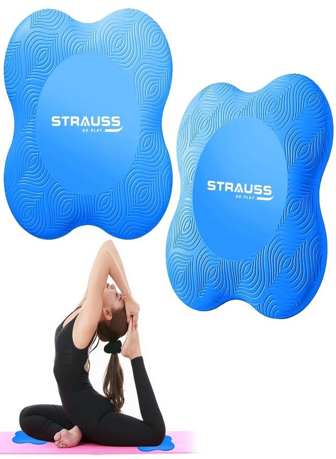 Strauss Yoga Knee & Elbow Cushion Pad | Support for Knees,Hands,Wrists,Elbows | Ideal For Planks,Push-ups,Yoga,Meditation,Pilates & Workout| Padding for Joint Protection and Stability |Set of 2,(Blue) - Image 1