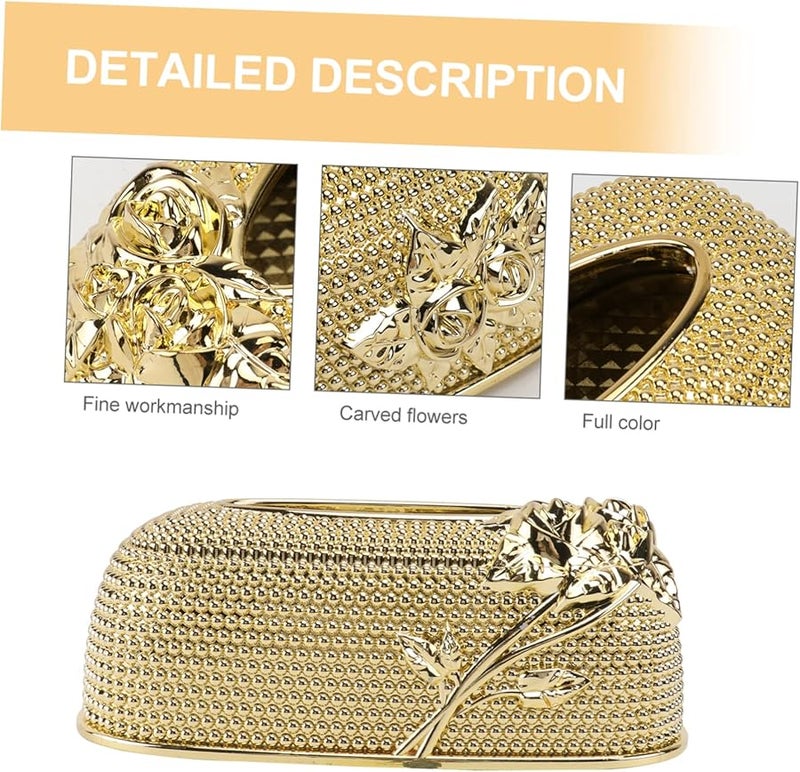 صندوق حامل مناديل ذهبي أنيق لتخزين المناديل لتزيين المنزل والمكتب والفندق - Image 4