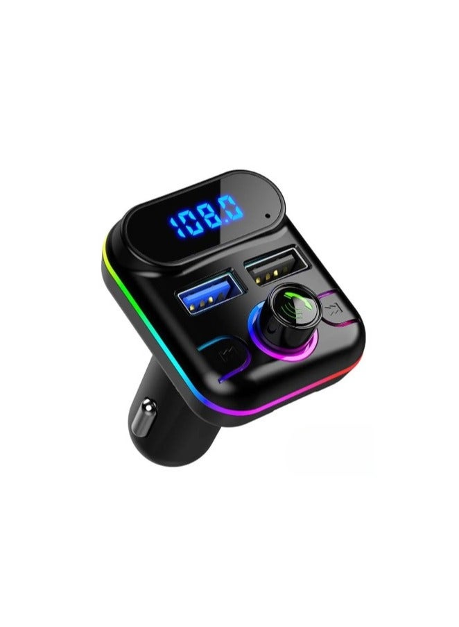 REBENUO FRCP76 Car FM Transmitter Bluetooth Car Adapter Dual USB Charging Car Charger MP3 Player Support TF Card and USB Disk Handsfree Calls 7 Colors LED Backlight + 3 in 1 Fast Charging Cable - Image 1