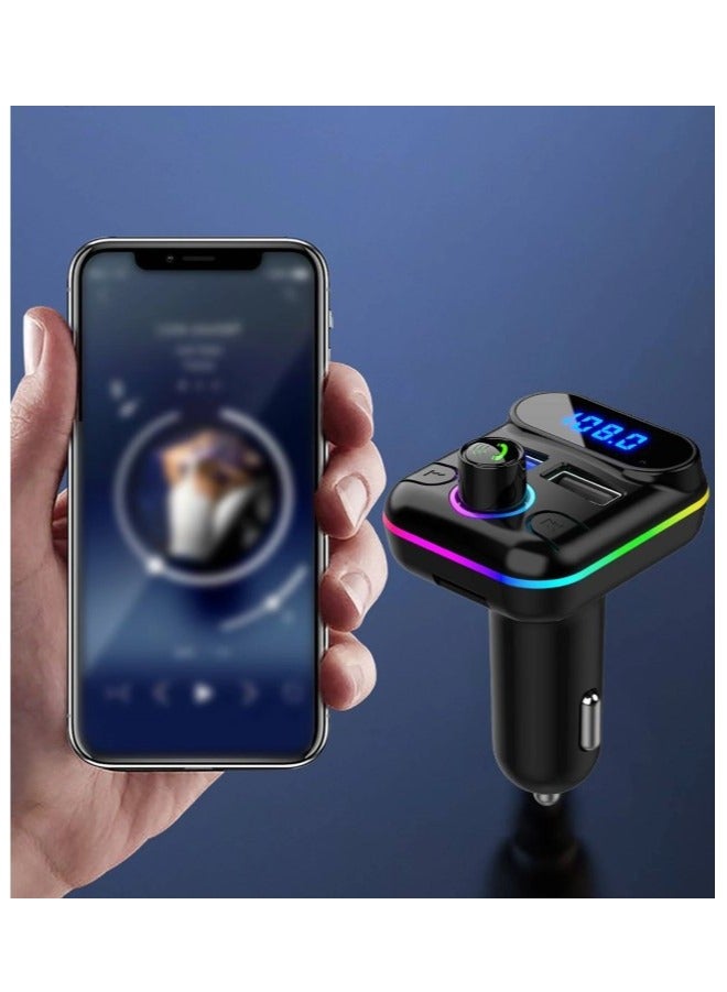 REBENUO FRCP76 Car FM Transmitter Bluetooth Car Adapter Dual USB Charging Car Charger MP3 Player Support TF Card and USB Disk Handsfree Calls 7 Colors LED Backlight + 3 in 1 Fast Charging Cable - Image 3