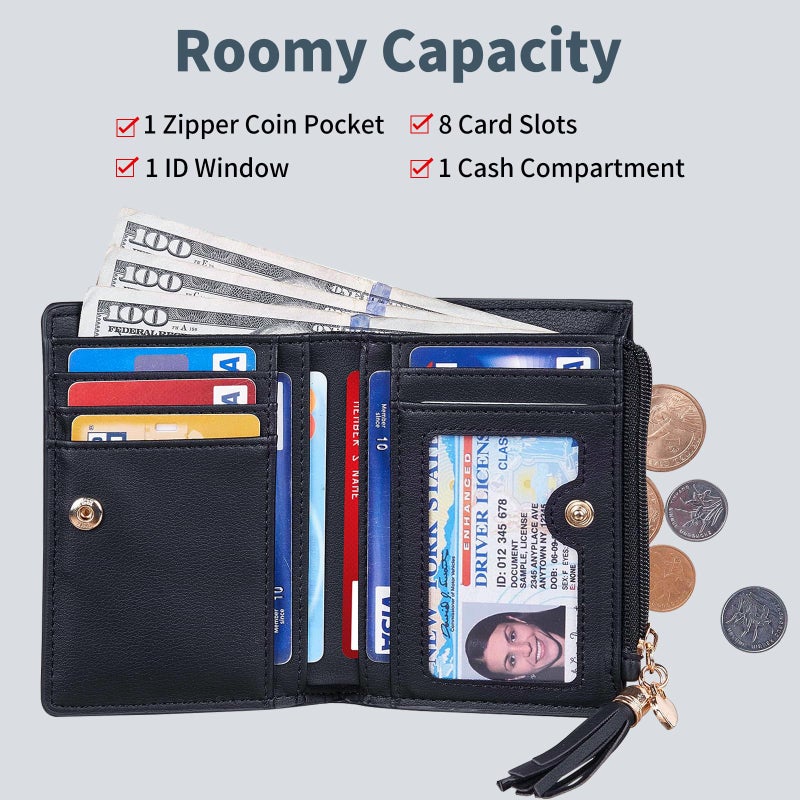 Gostwo Small Wallets for Women, Stylish Womens Wallet with ID Window, Zippered Coin Pocket and Tassel. Cute RFID Wallet for Women, ideal for Teen Girls, Commuters, and Women for Daily Use - Image 3