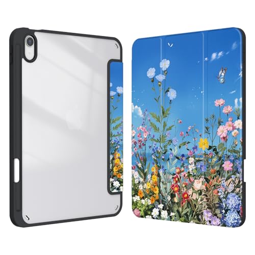 Xkladz Case for iPad (A16) 11th Generation (2025) 11 inch, iPad 10th Generation (2022) 10.9 inch, Case with Pencil Holder, Clear Back Cover Cute Design for Women Girl, Auto Sleep/Wake, Wildflower A - Image 1