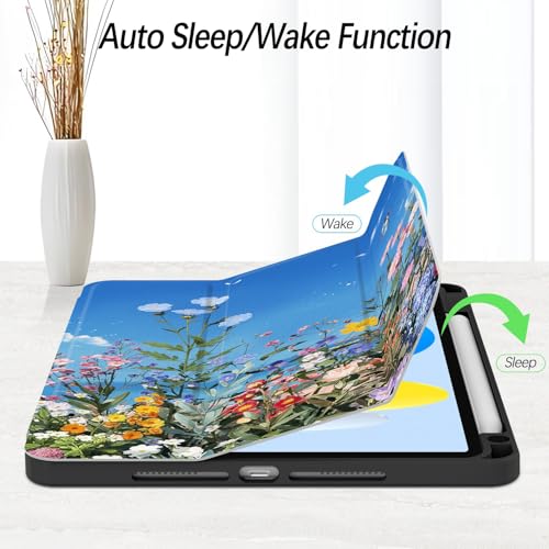 Xkladz Case for iPad (A16) 11th Generation (2025) 11 inch, iPad 10th Generation (2022) 10.9 inch, Case with Pencil Holder, Clear Back Cover Cute Design for Women Girl, Auto Sleep/Wake, Wildflower A - Image 3